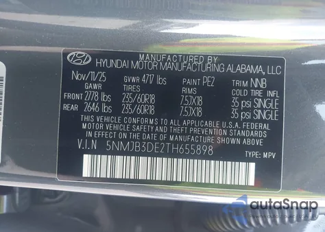 2026 Hyundai Tucson Sel from USA, damaged, VIN 5NMJB3DE2TH655898